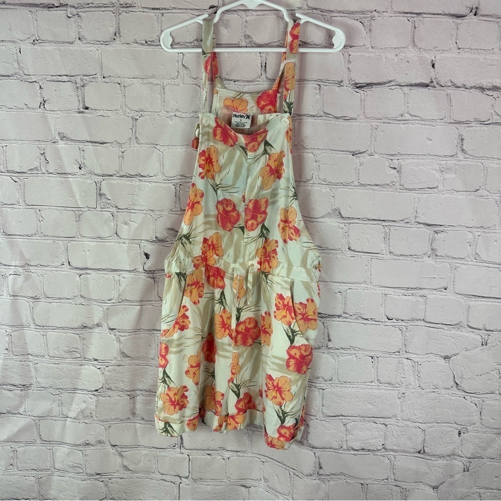 kids Hurley Floral shortall overalls sz large 12-13Y tropical